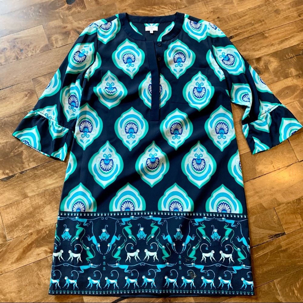 Crown & Ivy print shift dress 3/4 sleeve Sz 12